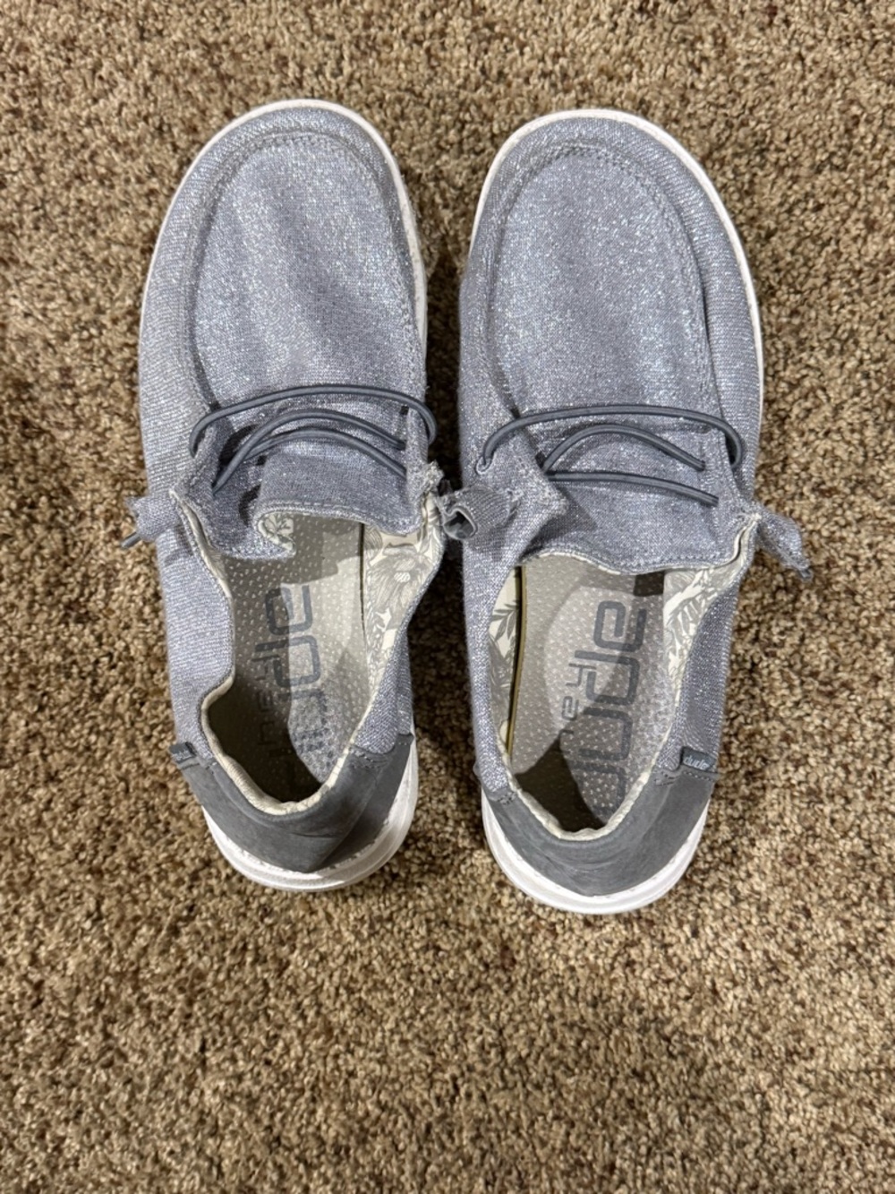 Hey Dude Sparkly Gray Slip-Ons - size 6